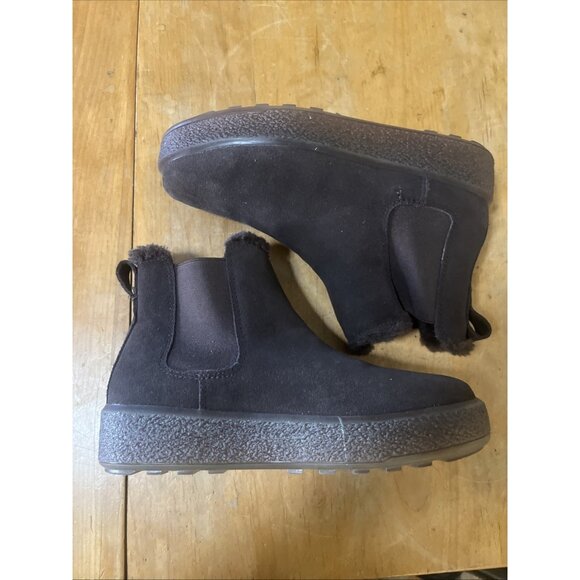 Madewell Joey Warm Pull-On Chelsea Boot Size 9 Dark Coffee Brown Leather FauxFur - Picture 5 of 9